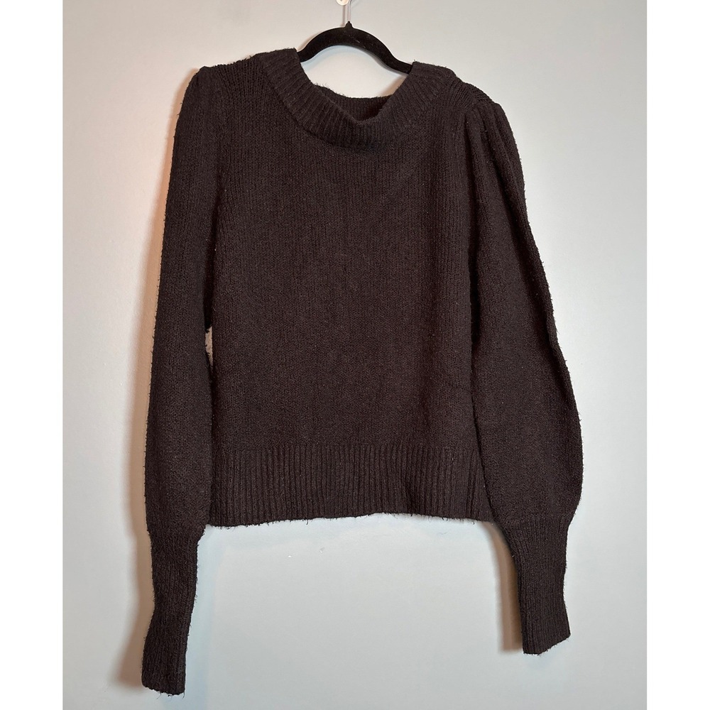 Maeve by Anthropologie Puff-Sleeved Black Sweater Cotton Long Sleeve X-Large